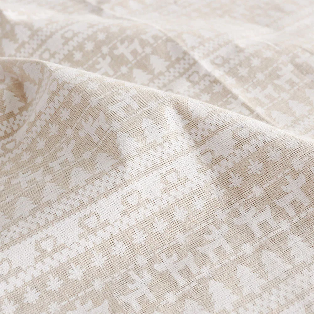 Multi-Size Snowflake Bell Deer Pattern Linen Cotton Fabric Breathable Soft for Clothes Apron Table Runner Holiday Sewing Supply