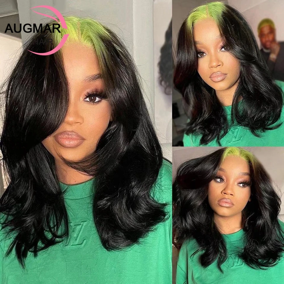 

Colored 360 Lace Frontal Wig Green Roots Ombre Lace Front Human Hair Wigs HD 13x4 Body Wave Lace Front Wig Brazilian Lace Wigs