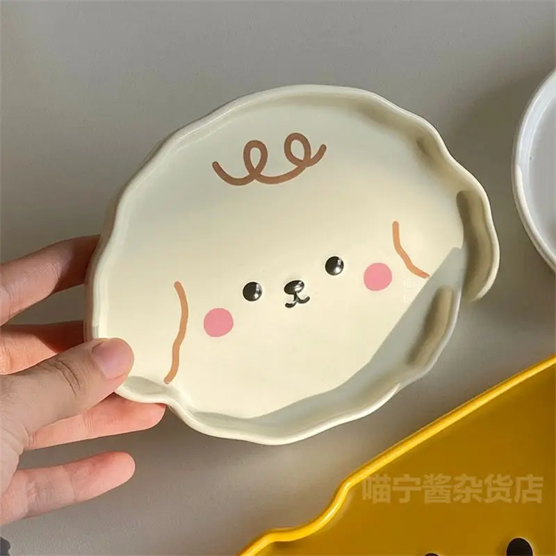 Cartoon Dim Sum Plate Korean Ins Style Cute Creative Dinner Dish Small Plate Matte Household Ceramic Breakfast Plate Tableware