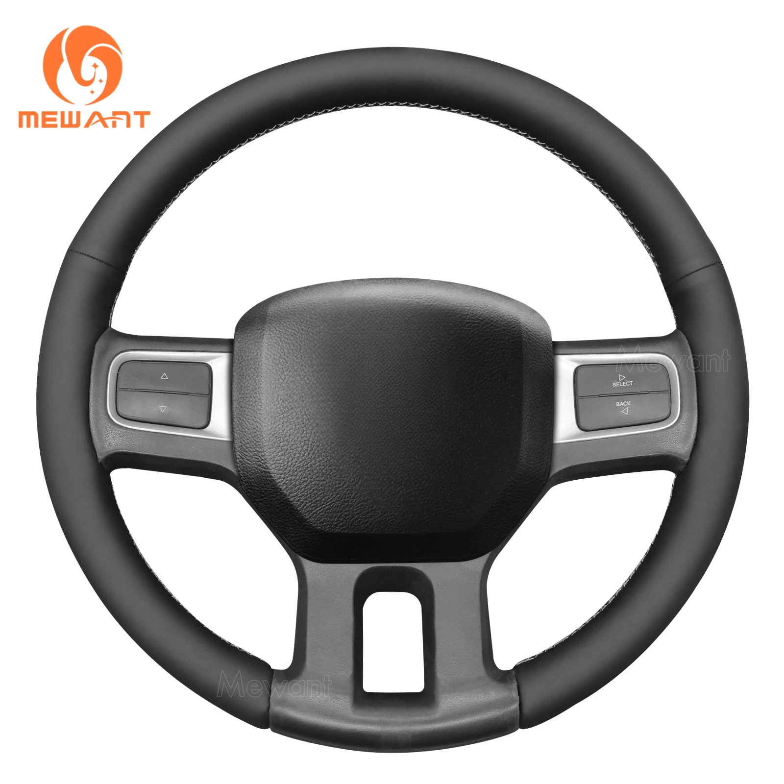 Mewant Black Genuine Leather Car Steering Wheel Cover for Dodge RAM 2500 2009-2010