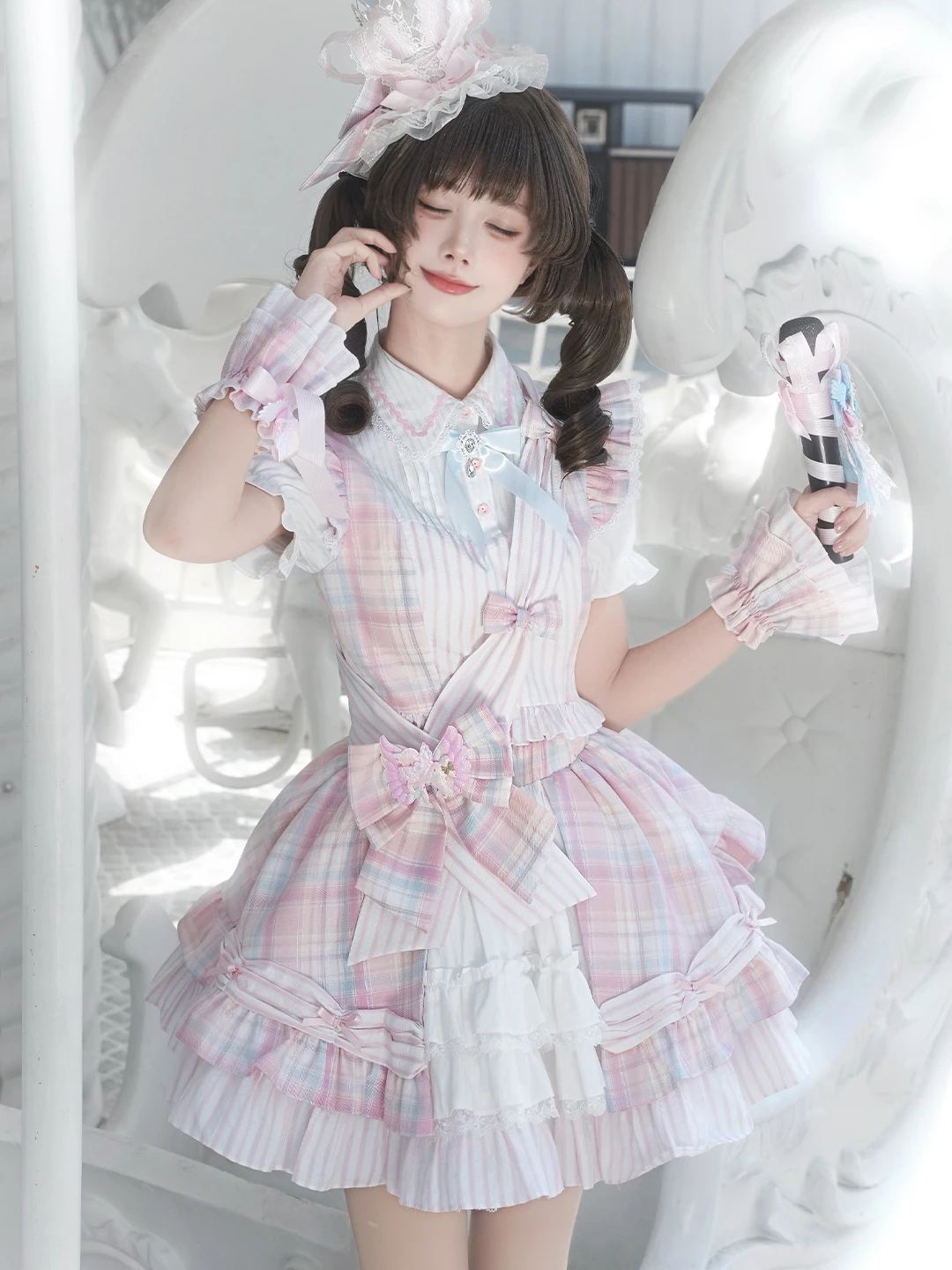 

Lalajk Spring 2026 Pink Polka Dot Half Skirt Set Women's Fashion Short Sleeve Cake Skirt Knot Two Piece Ensemble
