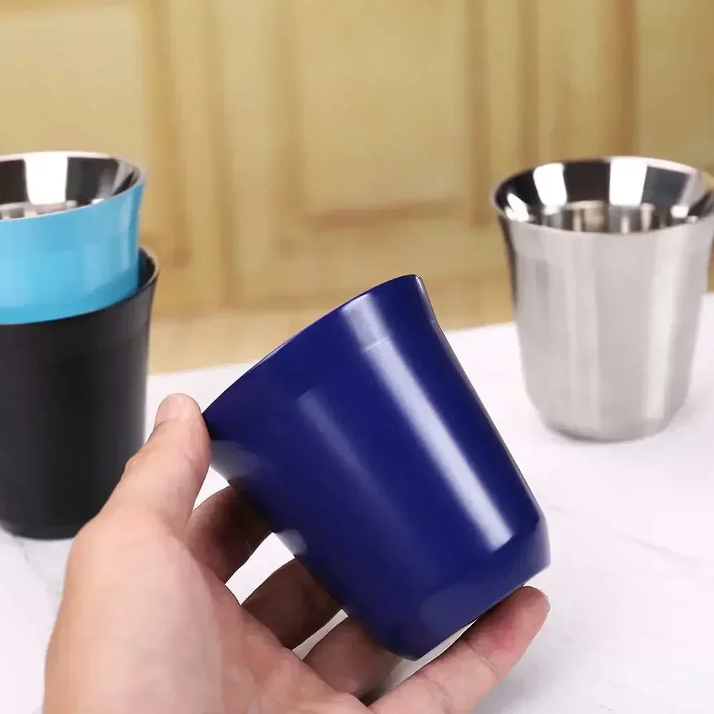 1pcs 80ml/160ml Mini Coffee Cups High Quality Stainless Steel Double Wall Heat-insulating Coffee Cups Portable Small Drink Cups