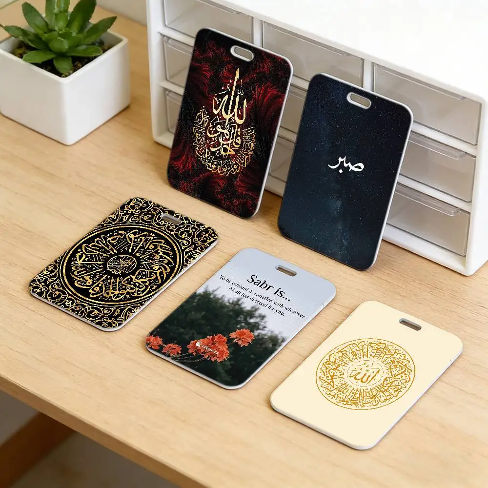 Quran Muslim Islamic Quotes Neck Strap Lanyard with Transparent ID Card Holder, Durable Card Cover for Employee Office Badge.