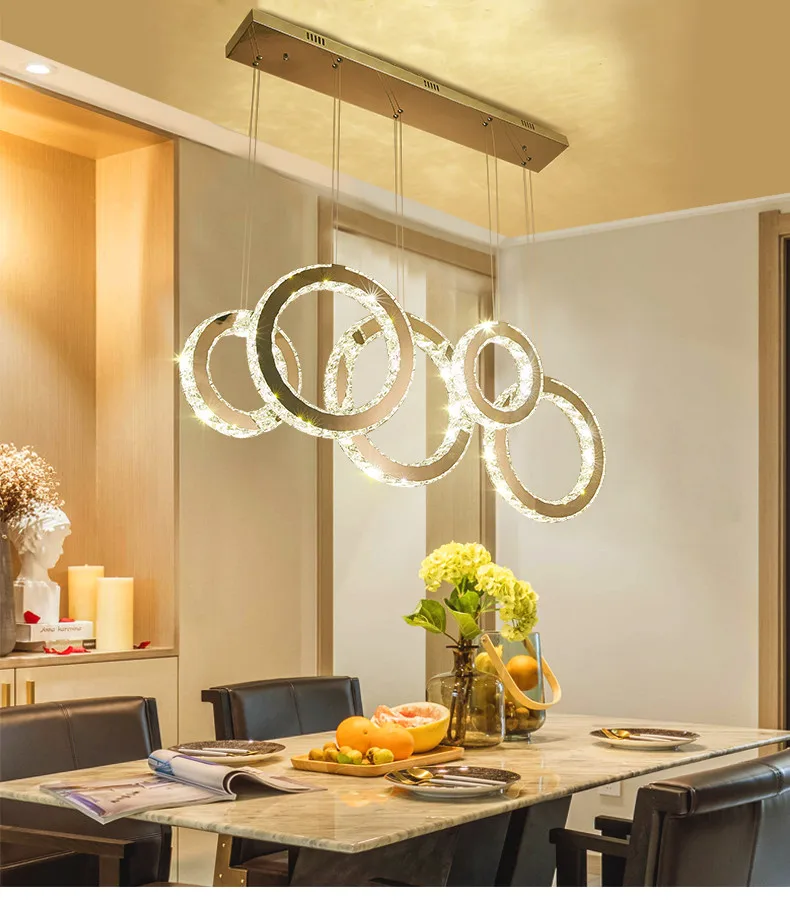 LED Pendant Lights Dining Room Crystals Hanging Lamp Circle