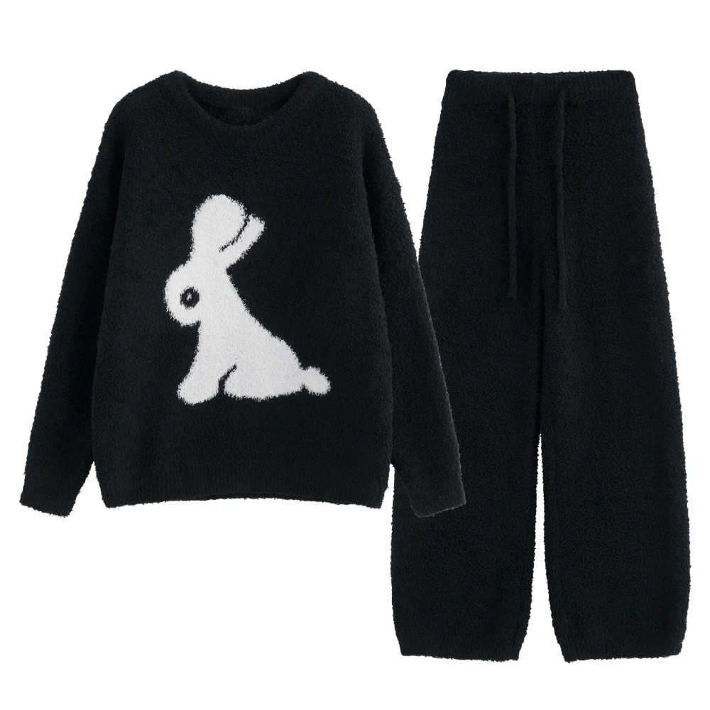 

Comfortable Horse Fleece Pajamas Set Long Sleeve Kawaii Cartoon Pajamas Suit Home Wear Duck Rabbit Winter Nightwear Women
