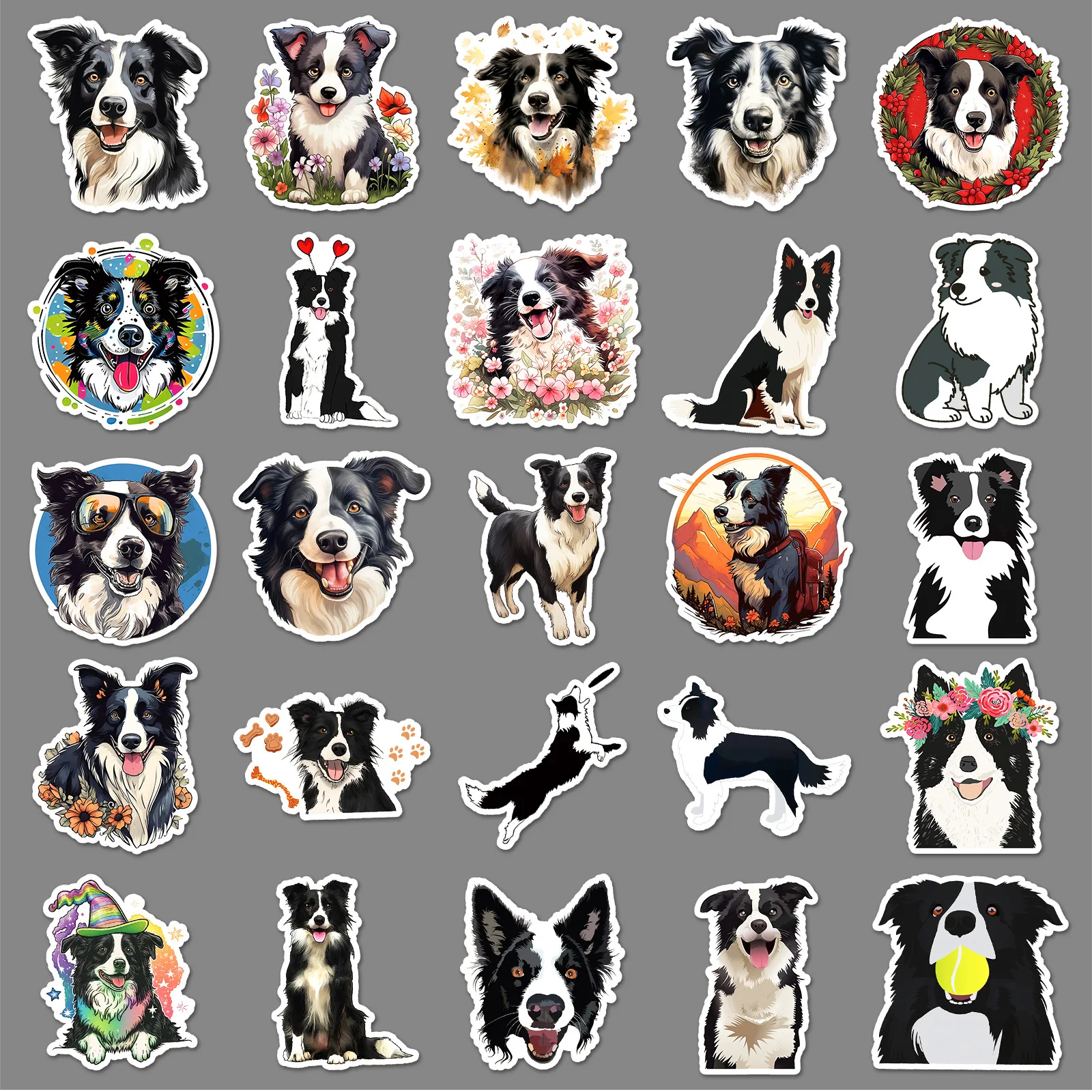 

10/50PCS Cute Border Collie Animals Sticker Kawaii Dog Cartoon Stickers for Kid Travel Luggage Scrapbooking Graffiti Decals