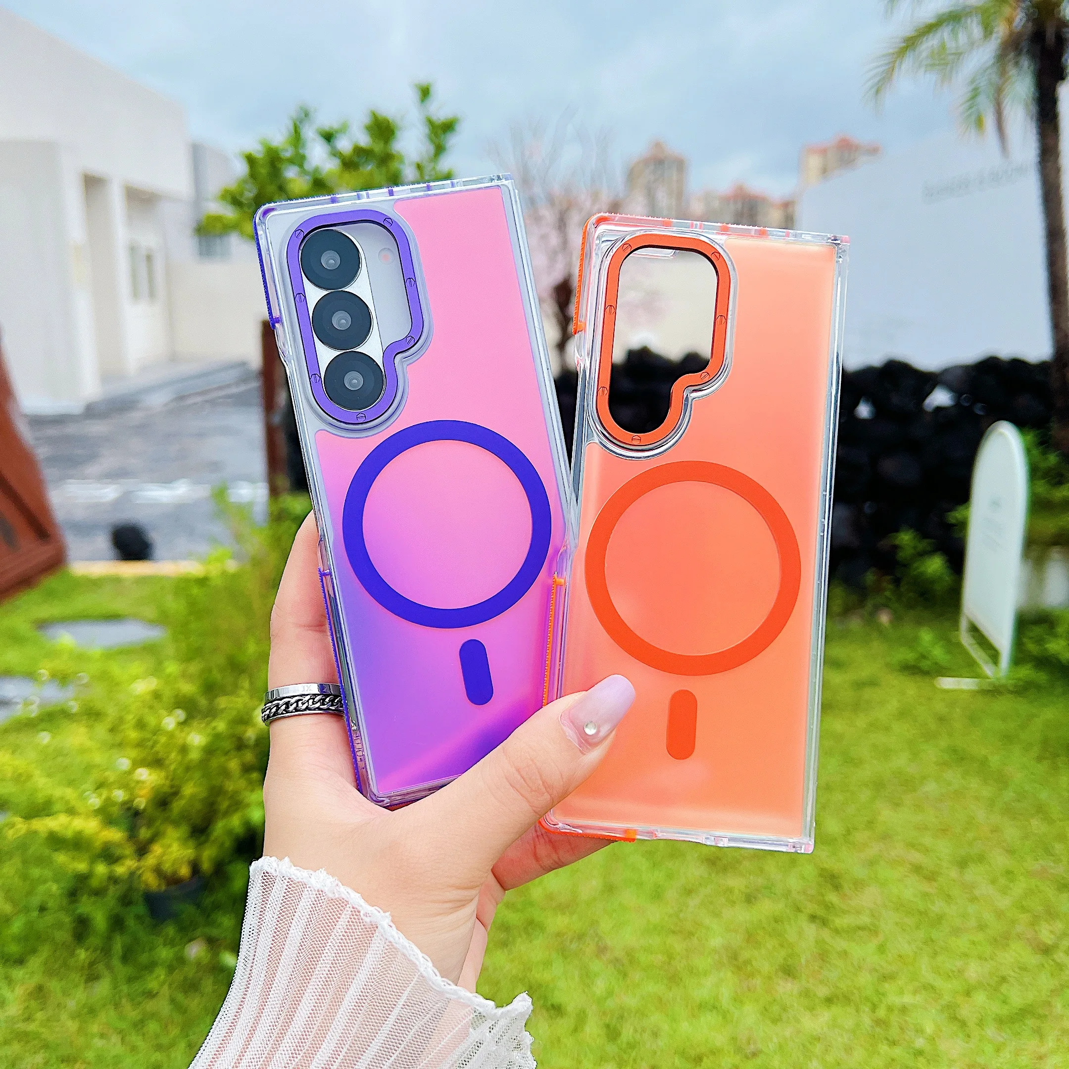 

Z Fold 6, красочный прочный чехол для телефона с градиентом для Samsung Galaxy Z Fold 7, беспроводная зарядка, магнитный полупрозрачный чехол с глазурью