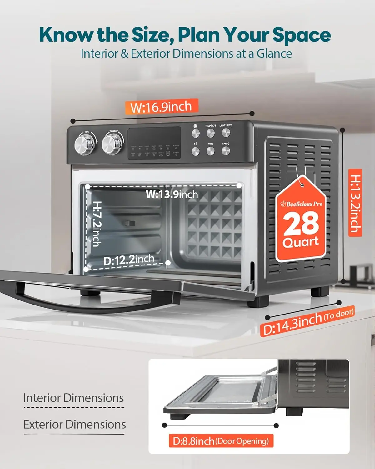 28QT Air Fryer Toaster Oven Combo, 12-in-1 Convection Countertop Oven with Advanced HeatWave Technology, 3-Layer Cooking Capacit