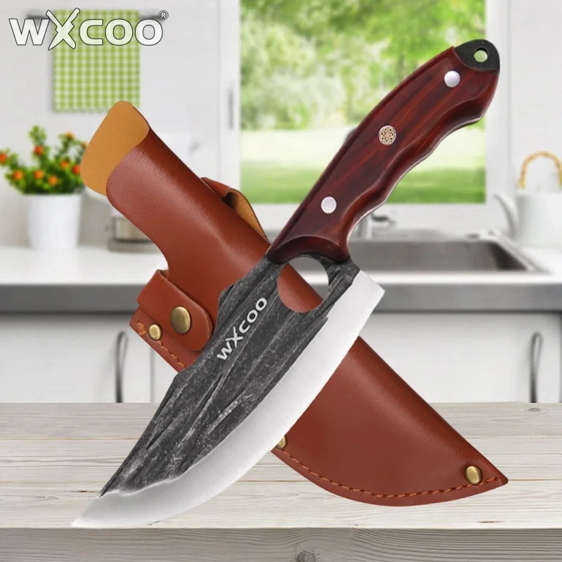 WXCOO-cuchillo forjado a mano multifuncional, cuchillo de carnicero, cortador de frutas de cocina, cuchillo de carnicero, cuchillo de deshuesado de acero inoxidable con funda