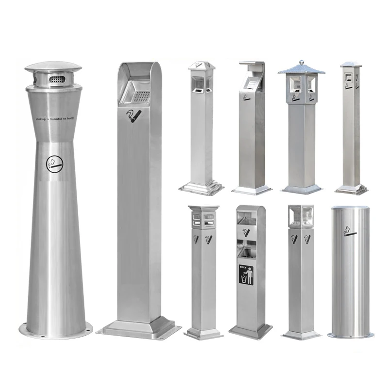 Stainless Steel Standing Ashtray Smokless Big Size Outdoor Ash Bin Windproof Cigar Butt Divertor for Public Places