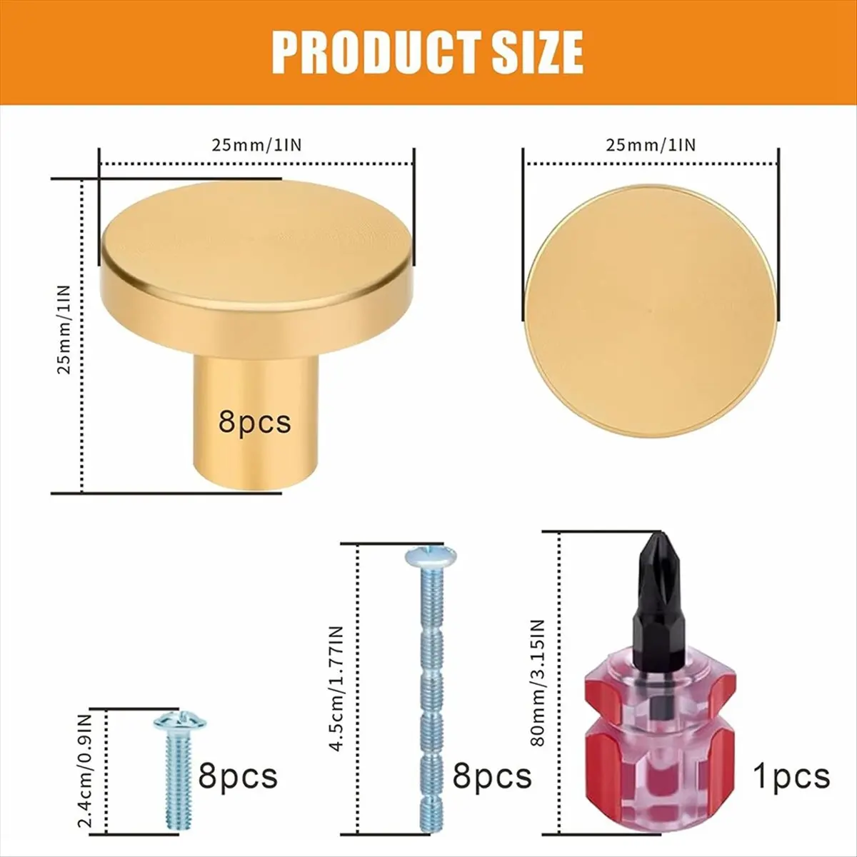 Top Sale Gold Cabinet Knobs - 8Pcs Brushed Brass Round Pulls Handles for Kitchen, Dresser, Cupboard, Wardrobe, Furniture