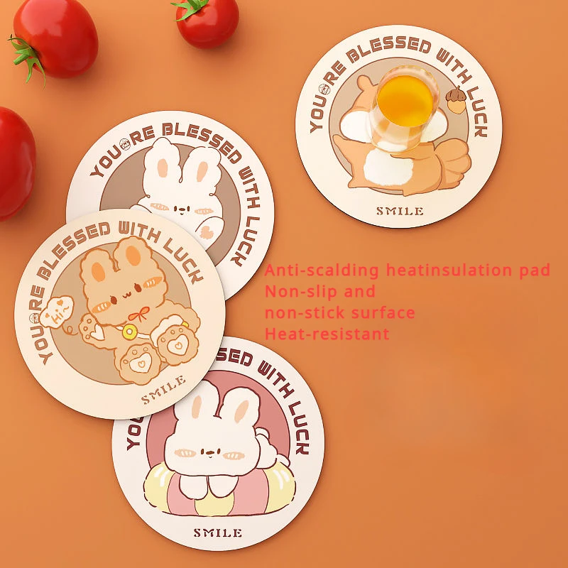 12/17cm Round Coaster Cartoon Non-slip Washable Durable Anti-scald Dish Placemat Household Kitchen Accessories Tableware Mats