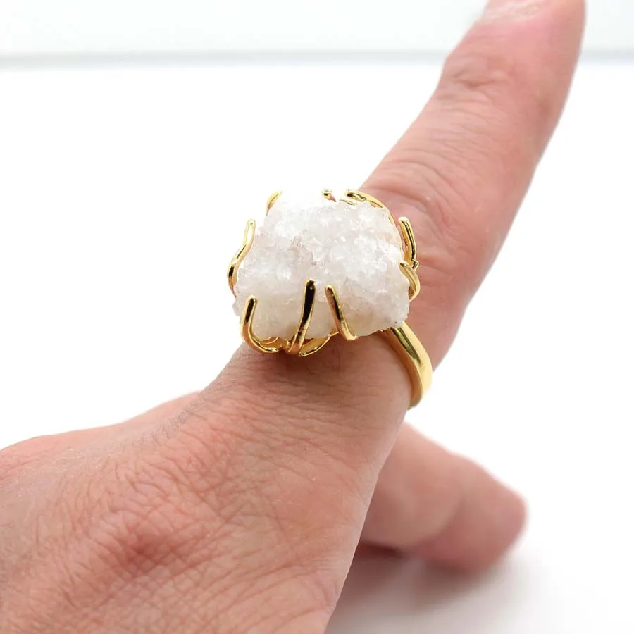 Colorful Crystal Stone Rings For Women Men Natural Irregular Druzy Geode Quartz Rainbow Agate Crystal Stone Finger Ring Jewelry view 5