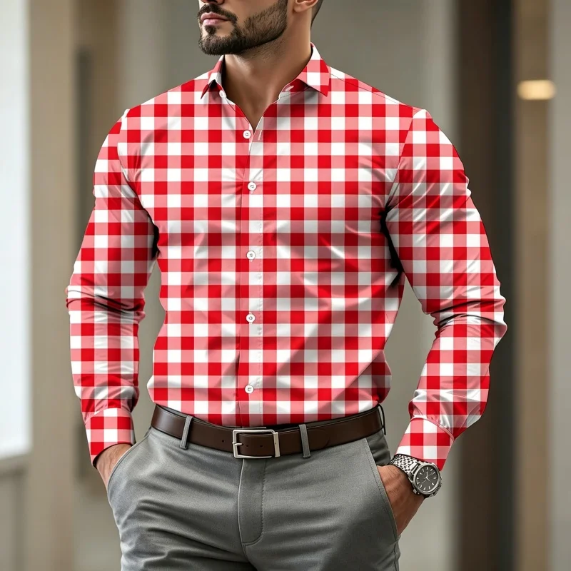 High Quality Men's Checkered Long Sleeved Shirt with a Stylish Design, Trendy Men's Business Casual Shirt for Spring and Autumn