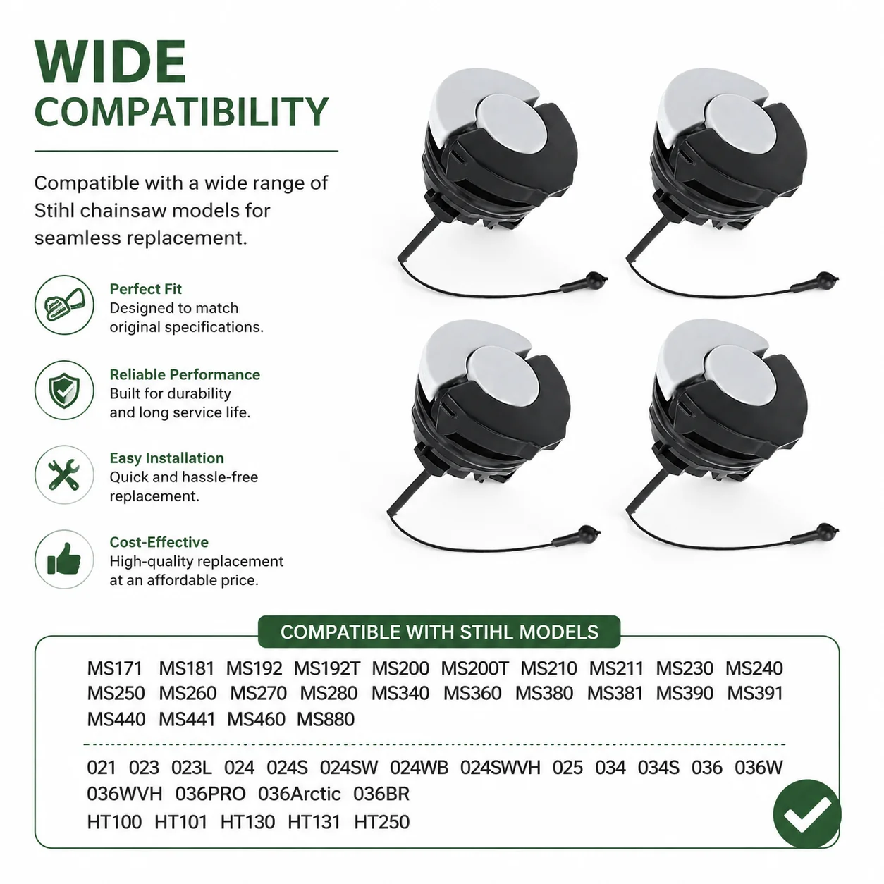 4Pcs Fuel Oil Cap For Stihl MS171 MS181 MS200 MS211 MS192 MS340 Pole Saw HT100 HT131 Replaces 00003500533 0000 350 0526 Parts