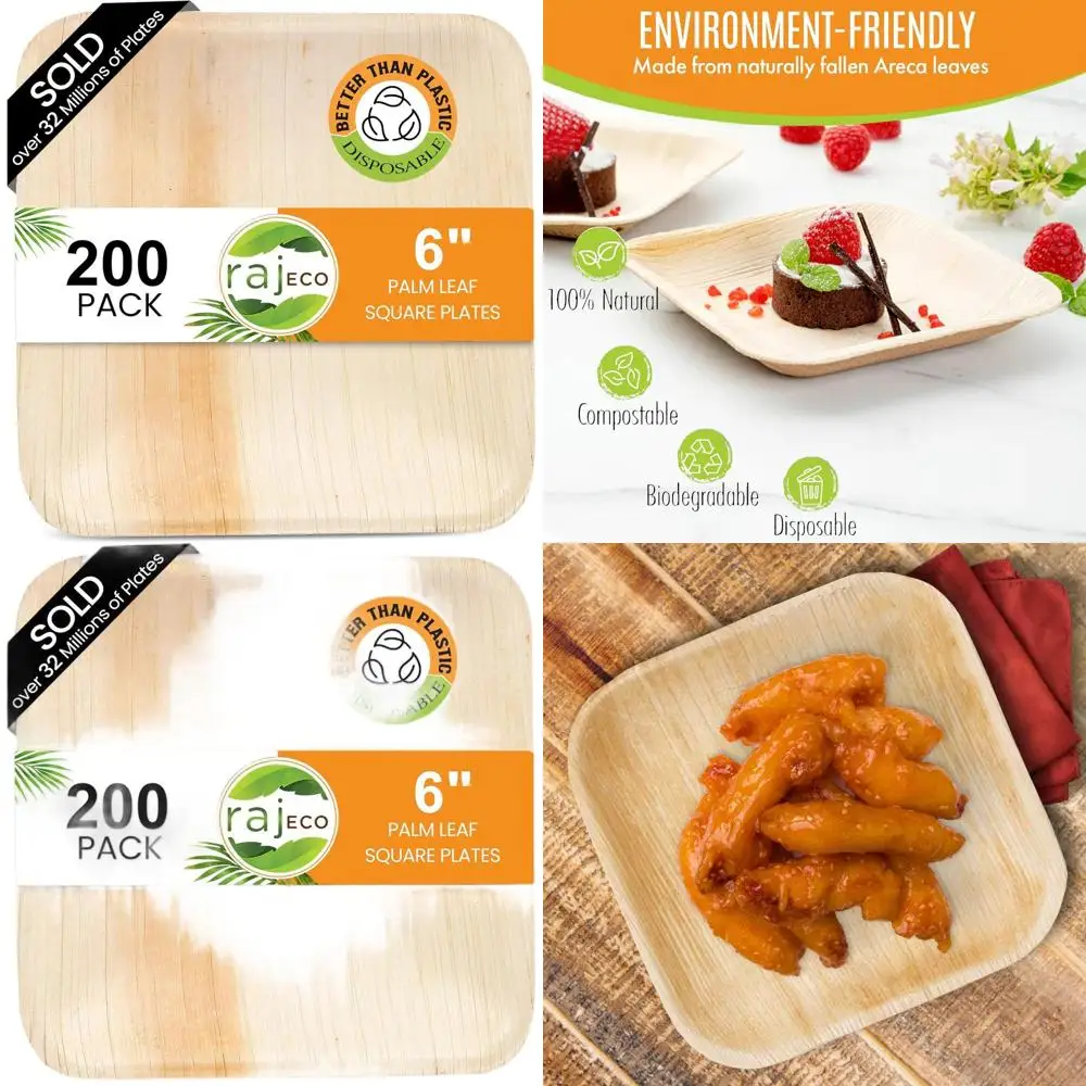 

200-Count 6 Square Palm Leaf Plates - Eco-Friendly, Durable, and Stylish Disposable Tableware for Special Events, Outdoor Gather