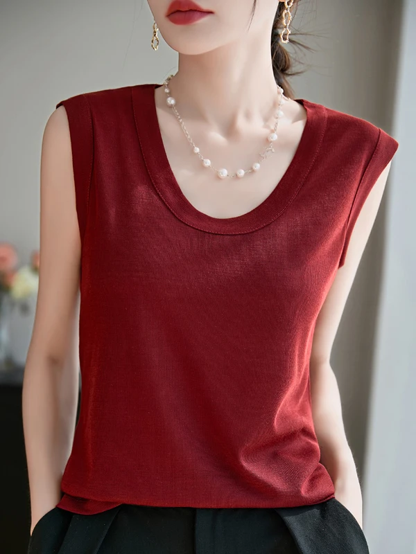 2025 Estate New Sle Donna U-Ne Strap Vest Colore Versatile rotondo Ne Svel Interno Wear T-shirt Top dimagrante