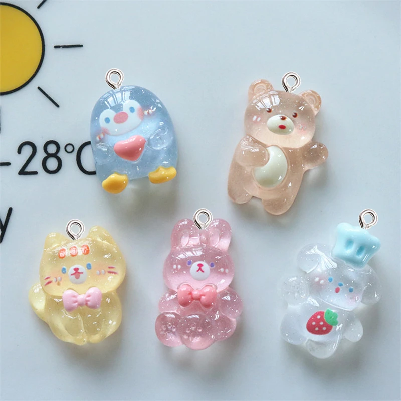 

10Pcs Transparency Animal Resin Charms Kawaii Rabbit Cat Bear Flatback Pendant DIY Earrings Jewelry Craft Decoration Accessories