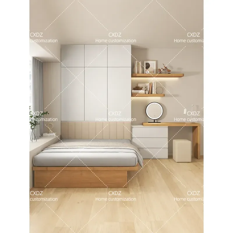 Zhiguang high box storage bed 1.5 meters single small apartment bedroom wardrobe integrated no bedside space saving platform