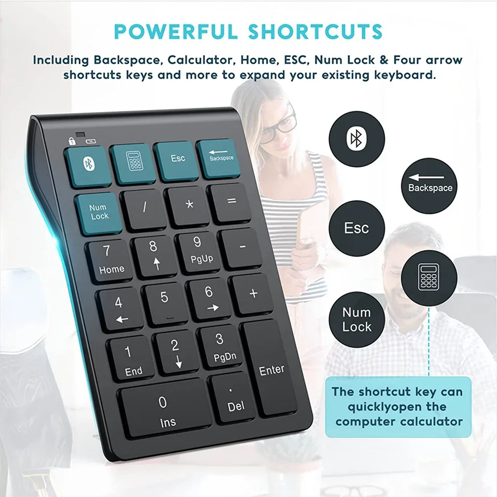 Rechargeable Wireless Numeric Keypad Bluetooth Number Pad Slim 22-Keys External Numpad Keyboard Data Entry