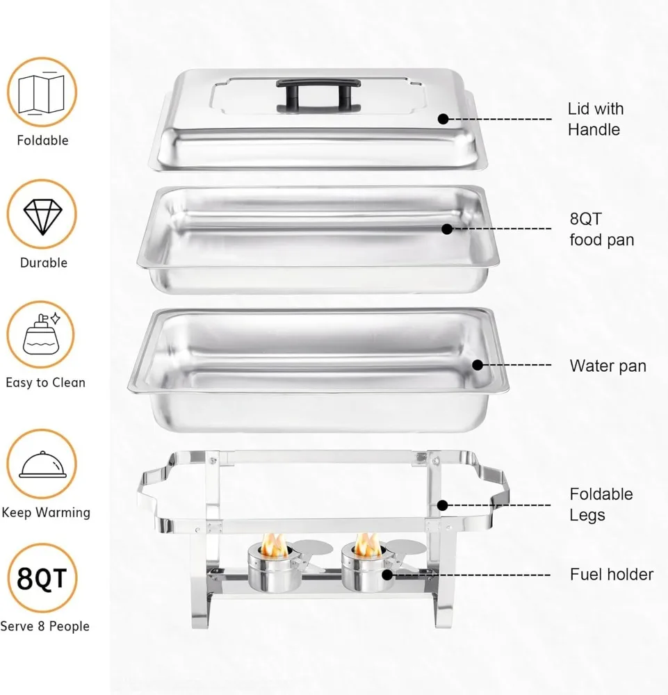 Imagem -02 - Chafing Dish Buffet Grupo Aquecedores com Moldura Dobrável para Casamentos Quart Pack Aço Inoxidável