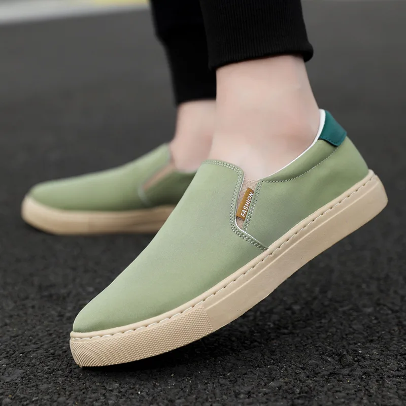 Green Canvas Sneakers Men\'s Autumn Loafers Shoes Male Sneakers Man Slip-Ons Sporty Outdoor Driving Clipper Boat Shoes Moccasins