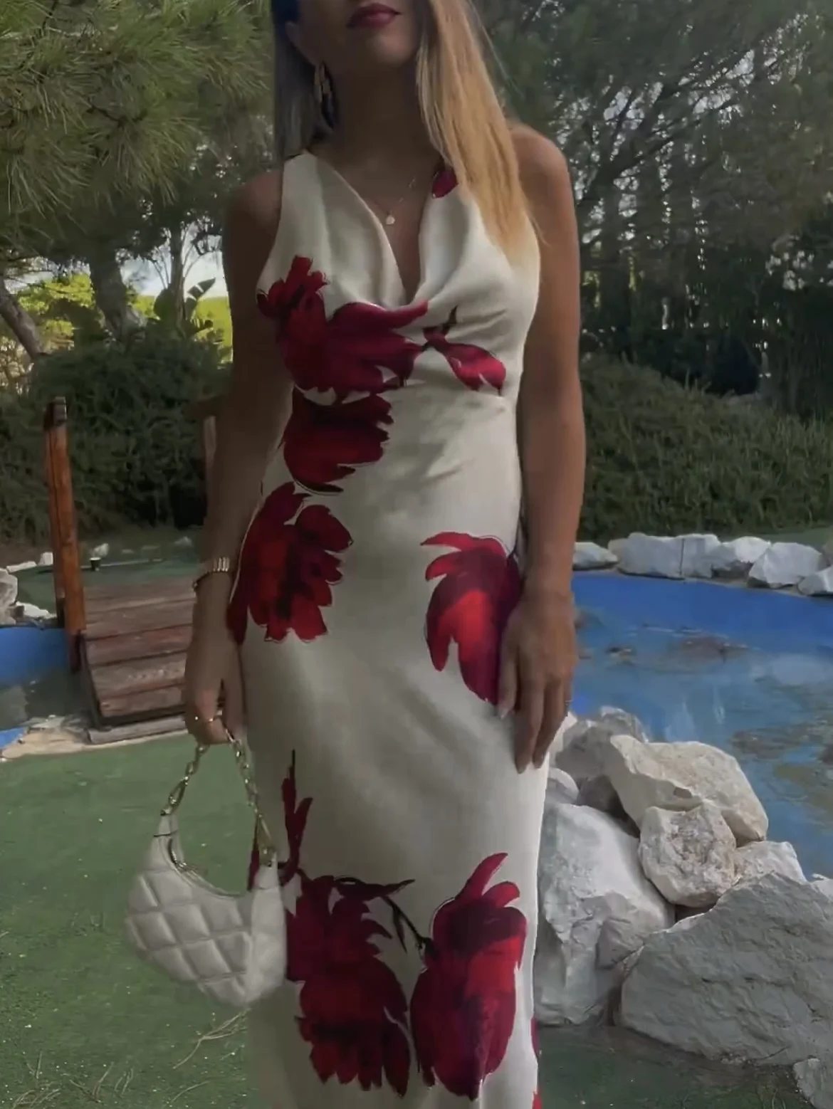 女性用シルクサテンミディドレス,エレガントなプリントロングスカート,ヨーロッパとアメリカンスタイルのファッション,ストリートスタイル,新しいコレクション2024