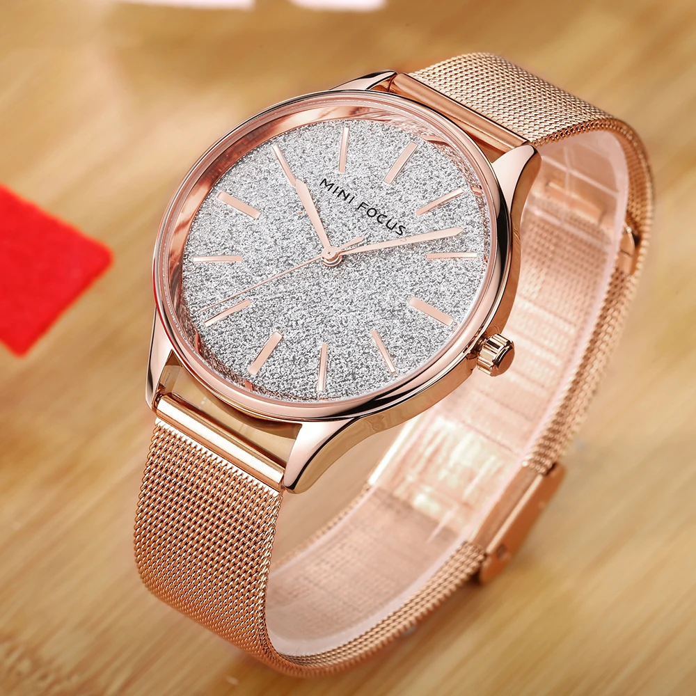 

MINI FOCUS 0044, брендовые кварцевые женские часы Galaxy с градиентным циферблатом, миланский сетчатый ремешок, минималистичный дизайн, деловые часы для женщин