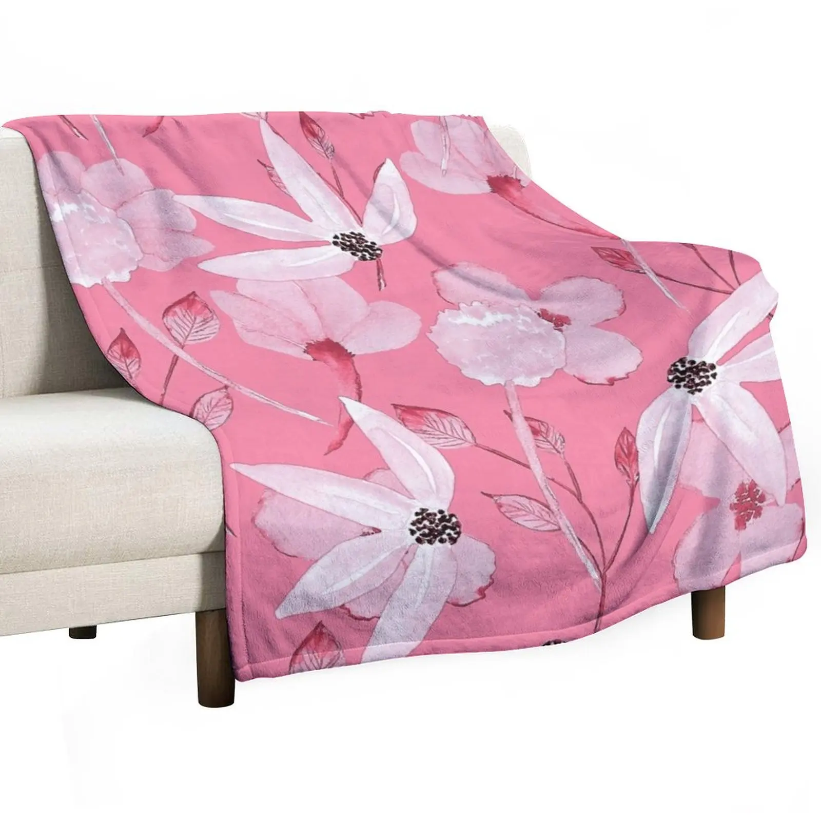 Elegant Pink And White Storybook Floral Pattern Throw Blanket bed plaid Quilt Blankets