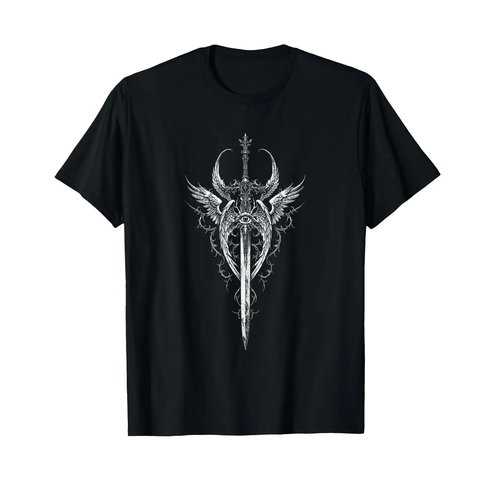 Sword Wings Angel Enoch Seraphim Goth Grunge Alt Aesthetic T Shirt vintage Washed homme Versatile streetwear designer clothes