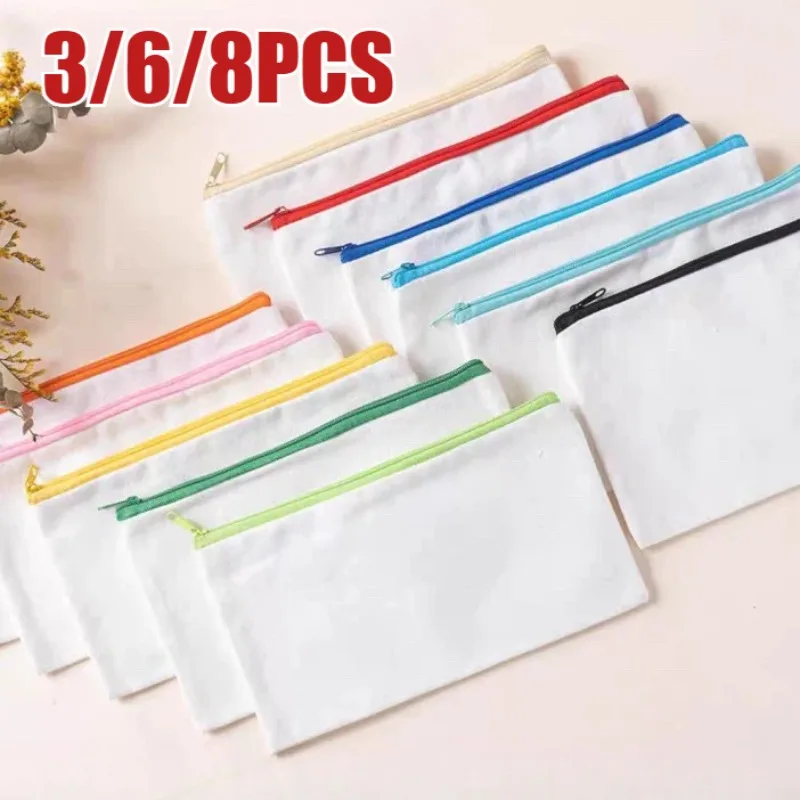 

DIY Blank Canvas Zipper Bag File Storage Student Pencil Bag DIY Craft Bags Canvas Makeup Bag Handmade Gift Bags