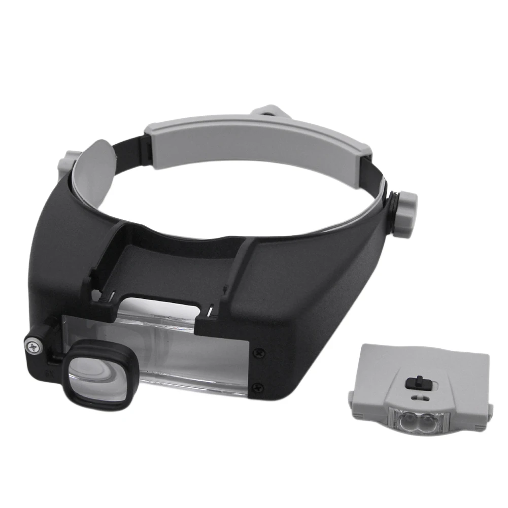 Head Mount Magnifier Glasses with 2 LED Light Hands Free Magnifier 1.5X 1.5X 6X 8X Loupe Lluminated Magnifier for Reading Repair