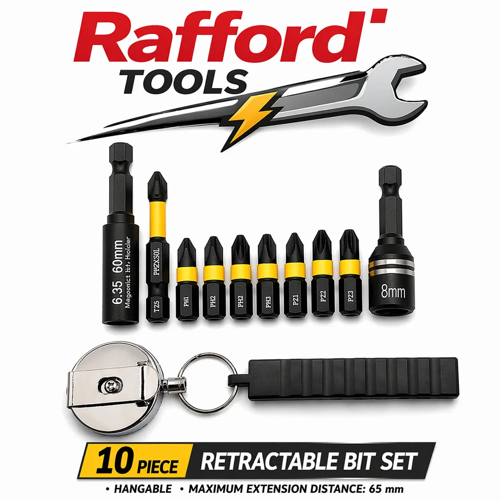 Rafford 10PCS Retractable Keychain Screwdriver Bit Set, 1/4 Inch Hex Magnetic Holder with 8mm Socket, Portable Repair Tool