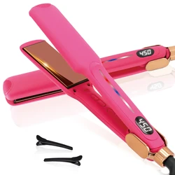 Infrared Hair Straightener Mirror Titanium Plate 450°F Hair Flat Iron Fast Heating LED Display Temperature Dual Voltage