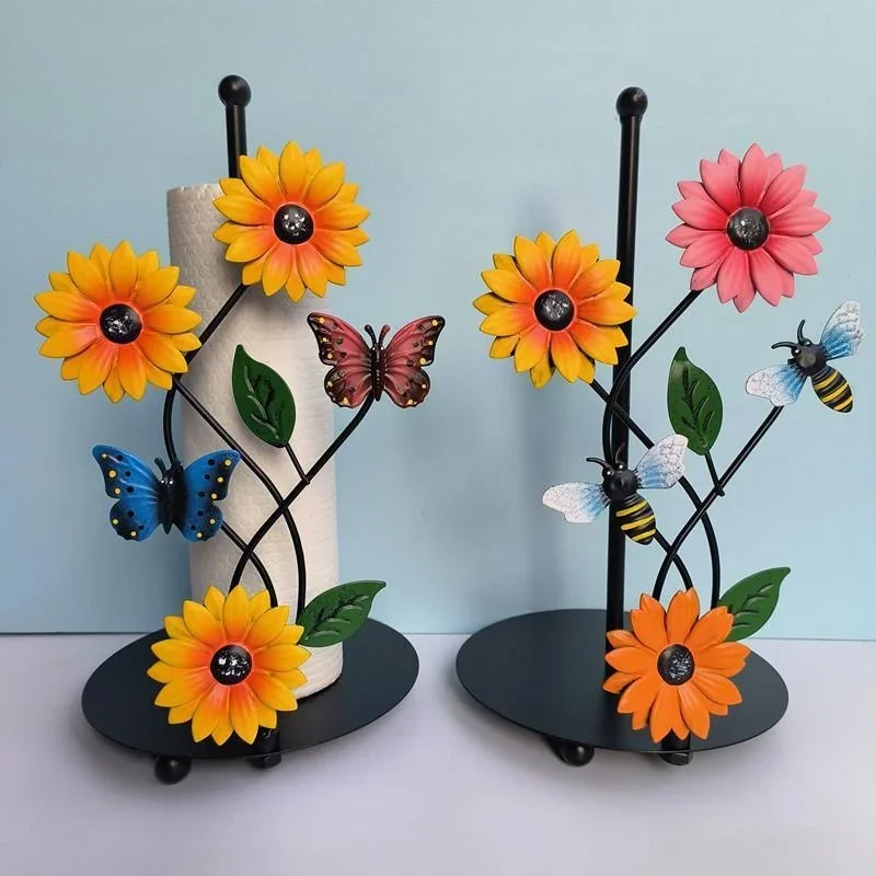 

Metal Art Sunflower Tissue Holder Paper Towel Holder for Kitchen Decor Accessorie Room Living Butterfly 3D Tissue Holder Storage