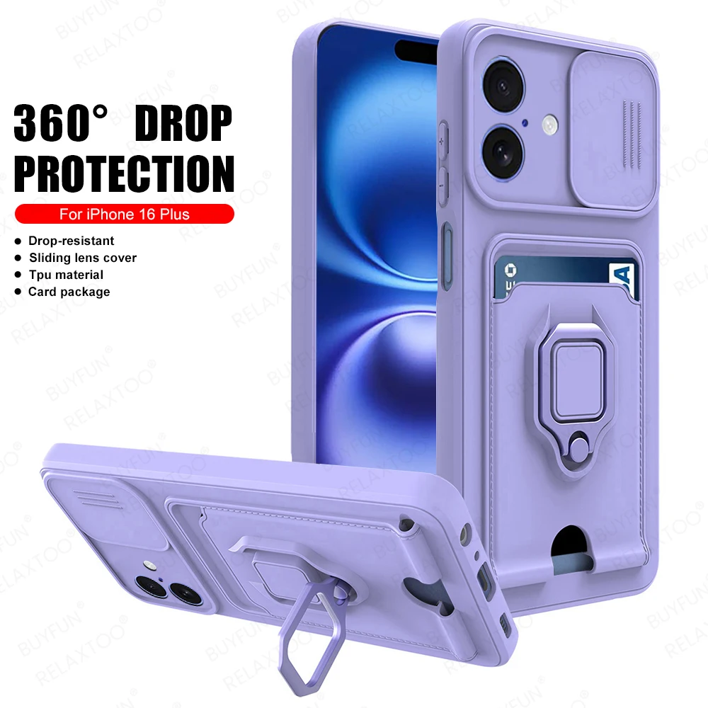 Magnetic Cover with ring For iPhone 16 Pro Max Plus 5G Card Slot Bag Case For iPhone16 16Pro 16＋ iPhone16ProMax Camera Protector