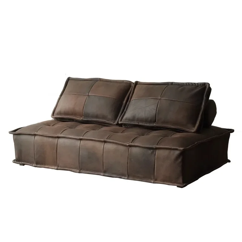 Square Sectional Fancy Sofa Leather Brown Small Designer Luxury Nordic Sofa Lazzy Puffs Modular Salon Meuble Home Furniture