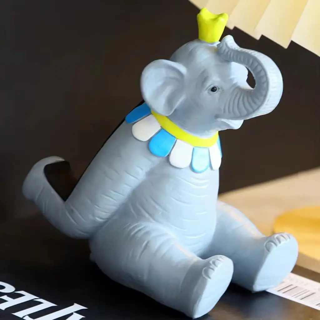 Crown Elephant Resin Phone Stand, Cute Animal Desk Holder Aesthetic Decor Portable Live Stream Bracket