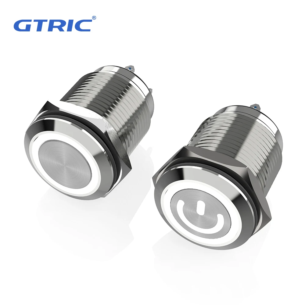 GTRIC 16MM Metal Push Button Switch Welding Foot Ring Power LED Light Illuminated Self-locking Engine Power Switch Button