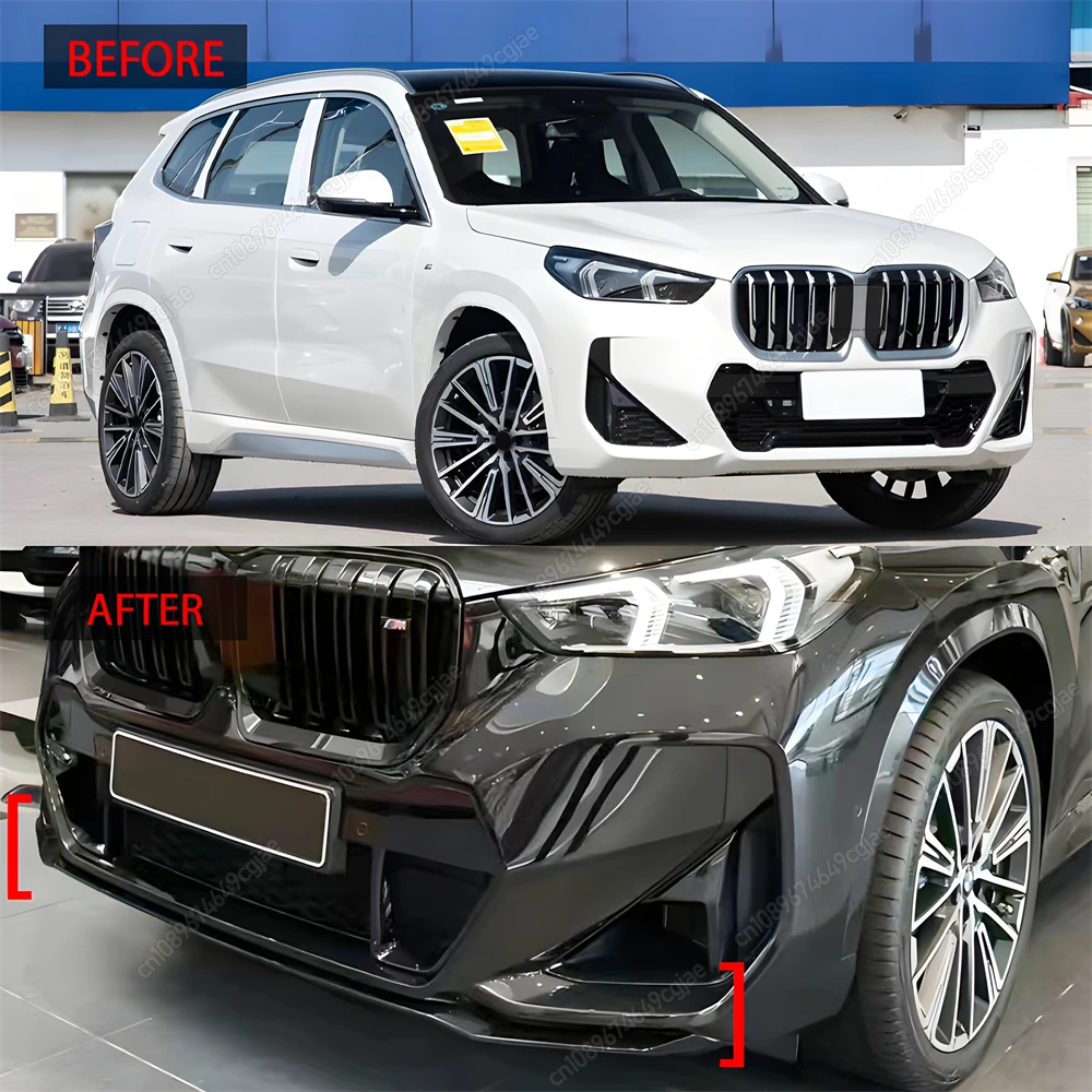 المصد الأمامي الشفاه منحرف الفاصل الذقن الناشر سبويلر ضبط لسيارات BMW X1 U11 iX1 M-Sport 2022-2025 ABS مجموعات الجسم الأسود اللامع