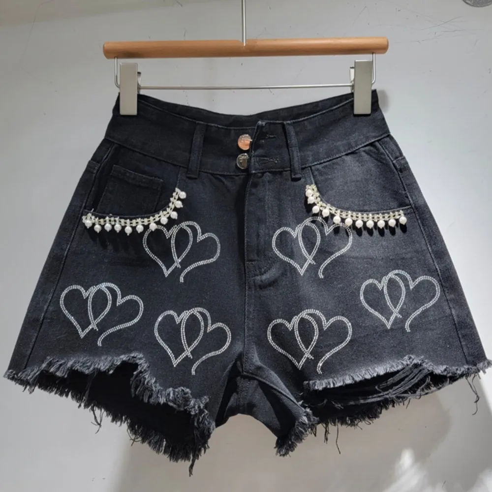 

Drilled Broken Hole Jeans Shorts Women's Fashion 2024 Summer New High Waist Slim Ragged Edge denim Pants