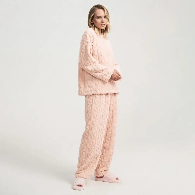 

Autumn Winter Women's New Style Pajamas Coral Fleece Flannel Thickened Long Style Sleepcoat Girl's Jacquard Pants Set Loungewear