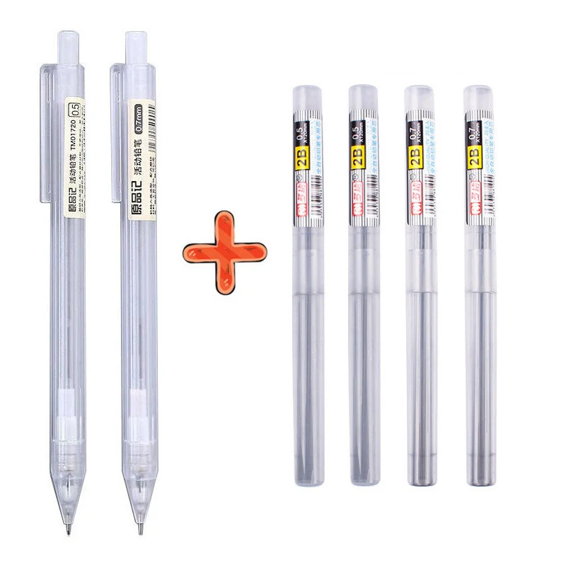 리필이 있는 기계식 연필 세트, 2B 0.5, 0.7mm, 투명 초안, 필기 용품, 일본식 문구 