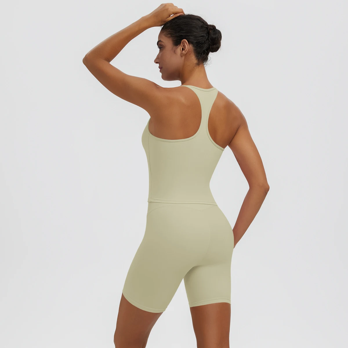 Rooftrellen 2-teiliges sexy einfarbiges Yoga-Set für Frauen, mit schönem Rücken und I-förmiger Weste, Fitness-Lauf-Yoga-Shorts-Set für Damen – Detail 20