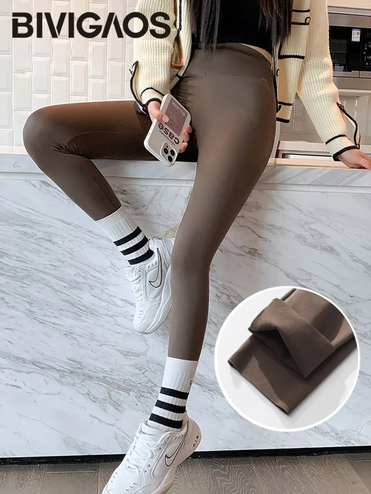 BIVIGAOS Herbst Winter Gebürstet Shark Leggings Hosen Frauen Nahtlose Nackt Gefühl Hohe Taille Schlank Legging Sport Fitness Leggings