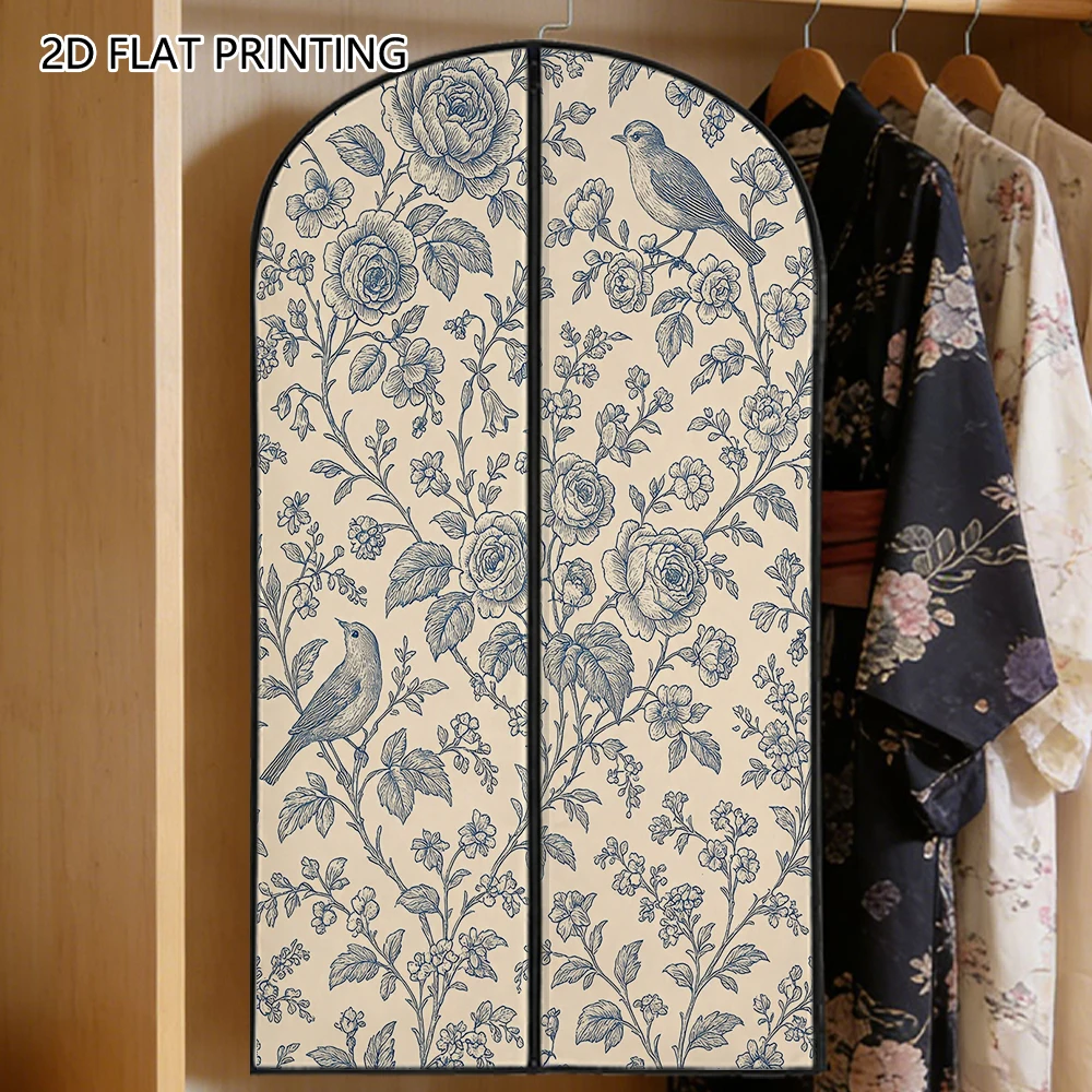 1pc blue rose bird Compressed Dust Cover Clothes Compression Hanging Storage Bag Household Wardrobe Organizer