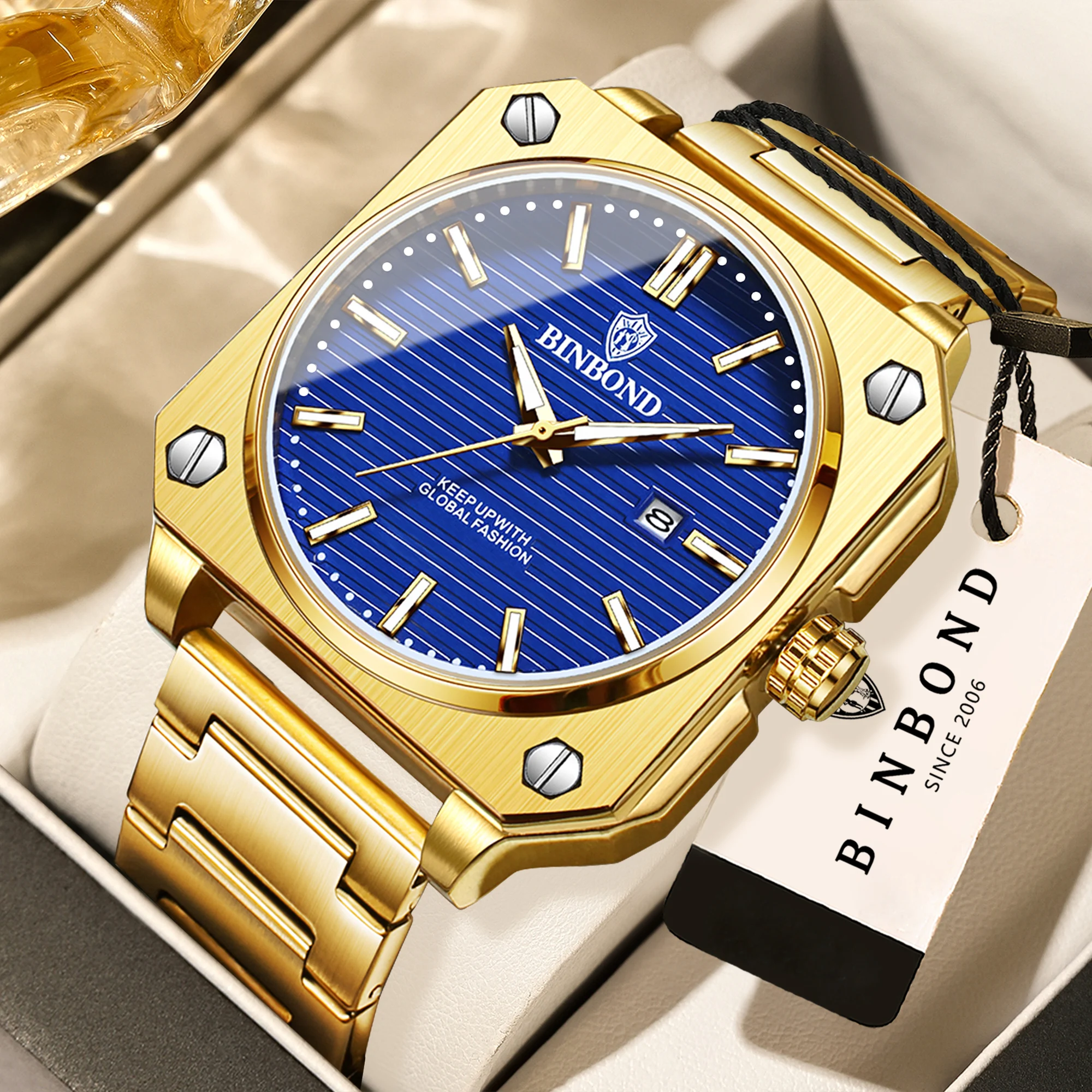 

BINBOND Luxury quartz wristwatches for men luminous waterproof auto date men's watch business sport fashion casual reloj gift