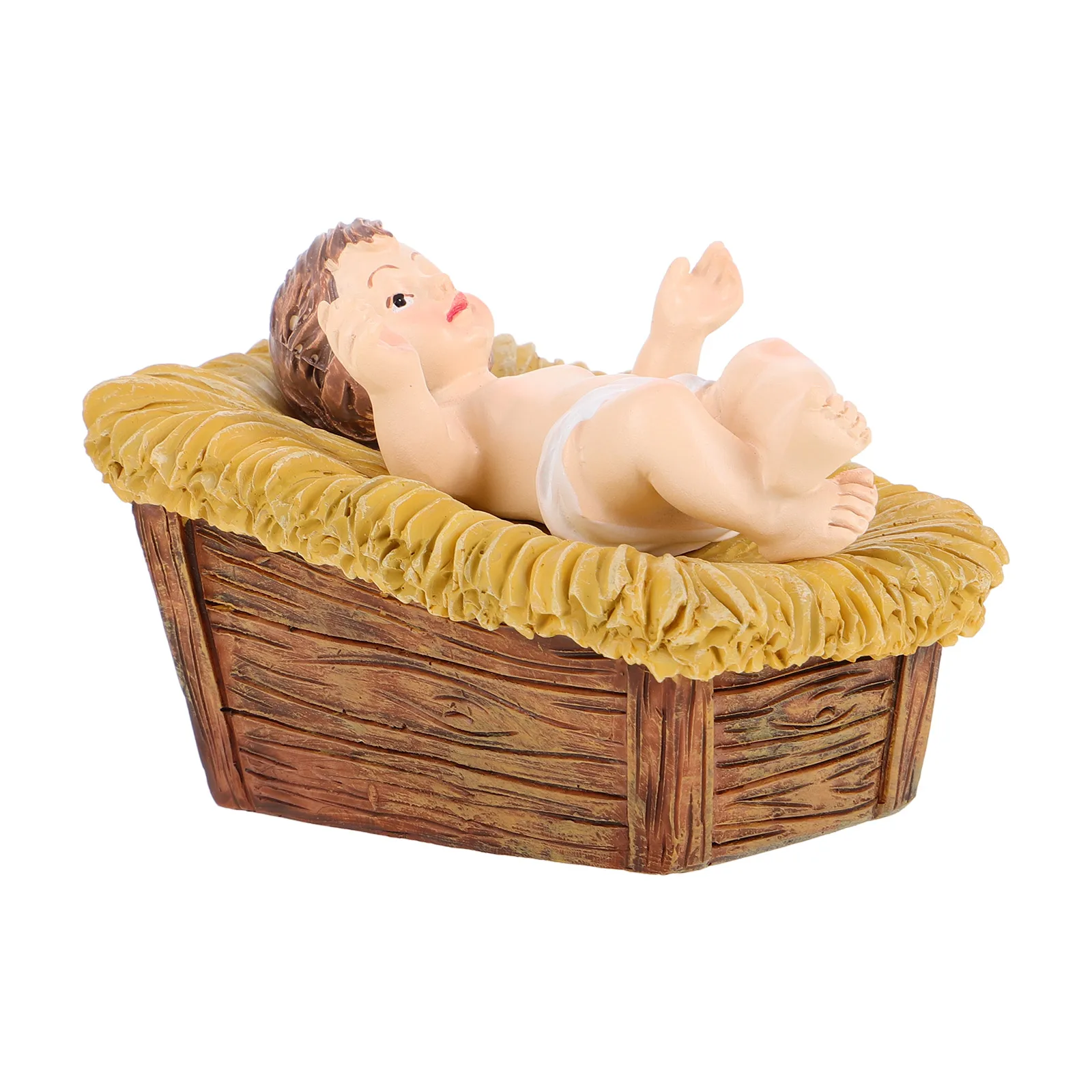 Holy Infant Manger Beige Resin Figurine Baby Jesus Statue Crafts Set Christmas Decor Religious Art Miniature Model Desktop