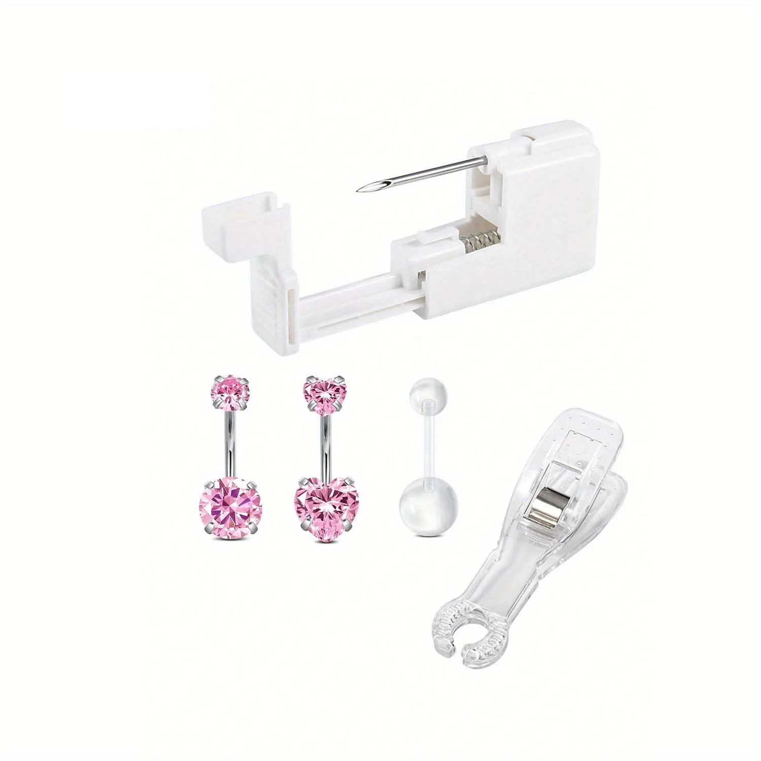 5pcs Women's Belly Button Ring Set Stainless Steel with Pink Heart CZ Pearl Balls Clear Acrylic Retainer for Daily Wear Gifting