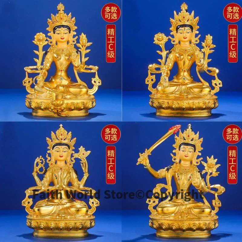 Wholesale Buddha statue # 21CM large Tibet Nepal High grade gilding COPPER Guan yin GREEN WHITE Tara Manjusri goddess Worship